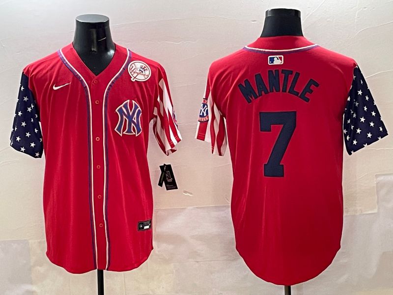 Men New York Yankees #7 Mantle Red a generation of national flags Jointly Name 2025 Nike MLB Jersey style 5
